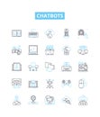 Chatbots vector line icons set. Chatbots, AI, Automation, Dialogue, Conversational, Virtual, NLP illustration outline