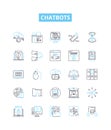 Chatbots vector line icons set. Chatbots, AI, Automation, Dialogue, Conversational, Virtual, NLP illustration outline