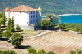 chateau in Aiguines and St Croix Lake at background, Var Departm Royalty Free Stock Photo