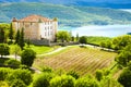 chateau in Aiguines and St Croix Lake at background, Var Departm Royalty Free Stock Photo