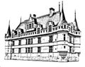 Chateau of Azay le Rideau, Indre et Loire, Loire Valley, France. Pencil drawing style.