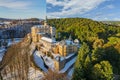 Chateau and Castle Frydlant from above. Winter and autumn version mix