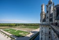 Chateau Chambord garden view from the top of the castle.