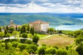 chateau and church in Aiguines and St Croix Lake at background Royalty Free Stock Photo