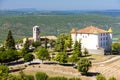 chateau and church in Aiguines, Var Department, Provence, France Royalty Free Stock Photo