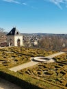 The garden of Chateau de Auvers-sur-Oise, small castel in the Vincent Van Gogh city, north of Paris, Auvers sur Oise, France Royalty Free Stock Photo