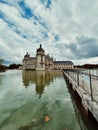 Chateau de chantilly, view of one of the most beautiful castel of France on the reflecting pond, Chantilly, France