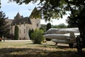 Chateau de Savigny near Beaune in Mid France with 1970`s jet fighter.