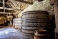 Chateau du Clos de Vougeot. Old casks of a winery. Cote de Nuits, Burgundy, France. Royalty Free Stock Photo