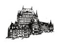 Chateau Frontenac vector hand drawn black and white illustration