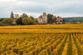 Chateau with vineyards in the autumn season, Burgundy, France