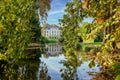 Chateaubriand house with water reflection in Vallee aux Loups arboretum near Paris France