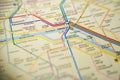 Chatelet, Pont Neuf metro station on a printed paris metro map under a magnifier lens Royalty Free Stock Photo