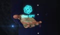 ChatGPT artificial intelligence chat bot symbol over hand