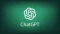 ChatGPT artificial intelligence program logo, OpenAI company, on polygonal green background. Illustration banner for news