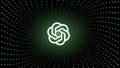 ChatGPT artificial intelligence program logo, OpenAI company, on spiral green background. Illustration banner for news