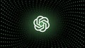 ChatGPT artificial intelligence program logo, OpenAI company, on spiral green background. Illustration banner for news