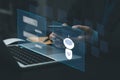ChatGPT Chat with AI or Artificial Intelligence. Digital chatbot, robot application, OpenAI generate. Futuristic technology, Man Royalty Free Stock Photo