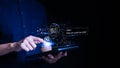 ChatGPT Chat with AI, Artificial Intelligence. Man using a smartphone chatting with an intelligent artificial intelligence asks