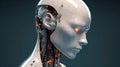 A ChatGPT concept. A human like android with the face of a human and the brain of an AI. Generative AI