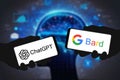 ChatGPT and Google Bard - AI Chatbot technology Royalty Free Stock Photo
