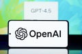 Chatgpt Openai logo with GPT 4.5 AI language model in the background