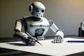 Chatgpt robot writing on paper. Generative ai