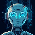 Chatgpt, a future technology platform, features a chatbot that looks like a cyborg looking at a computer chip