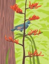 Chatham Island Tui Bird Native Perching on New Zealand Flax Art Deco WPA Poster Art