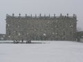 Chatsworth House in a snowstorm