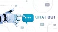 Chatter Service App Concept Robot Hand Touch Chat Bubble Template Banner With Copy Space, Chatterbot Technical Support