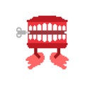 Chatter teeth toy pixel art. April Fools Day symbol. 8 bit Jaw t