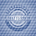 Chatterbox blue badge with geometric background. Vector Illustration. Detailed. EPS10