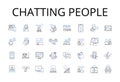 Chatting people line icons collection. Talking friends, Chirping birds, Whispering secrets, Gossiping girls, Babbling Royalty Free Stock Photo