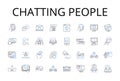 Chatting people line icons collection. Talking friends, Chirping birds, Whispering secrets, Gossiping girls, Babbling Royalty Free Stock Photo