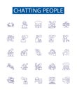 Chatting people line icons signs set. Design collection of Conversing, Chatting, Connecting, Interacting, Gossiping Royalty Free Stock Photo