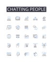 Chatting people line icons collection. Talking friends, Chirping birds, Whispering secrets, Gossiping girls, Babbling