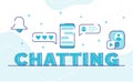 Chatting typography word art background of icon bell emoticon bubble chat video call global with outline style Royalty Free Stock Photo