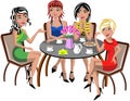 Chatting Women Sitting Table Coffee Tea Isolated