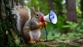 Chatty Squirrel Broadcasts in the Wild. Concept Squirrel Communication, Nature Broadcasting,