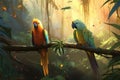 Chatty Tropical forest parrots. Generate Ai Royalty Free Stock Photo