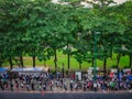 Chatuchak park, Bangkok,Thailand: People wait for bus at bus stop in front of Chatuchak park.