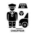 chauffeur icon, black sign with strokes, concept illustration