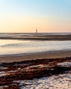 Chauveau lighthouse, isle of Re, at sunrise during low tide. Royalty Free Stock Photo