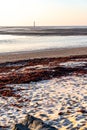 Chauveau lighthouse, isle of Re, at sunrise during low tide. Royalty Free Stock Photo