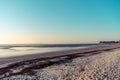 Chauveau lighthouse, Re island, at sunrise during low tode Royalty Free Stock Photo