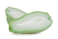 Chayote cut in half showing the pulp or flesh isolated on white background, cut out or cutout.