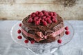Chcolate and raspberry cake with ganache, birthday dessert