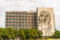 Che Guevara`s image is outlined on the Ministry of the Interior Building in Havana Cuba