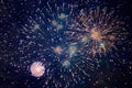 Cheap beautiful bright fireworks, with haze, night sky, background texture Royalty Free Stock Photo